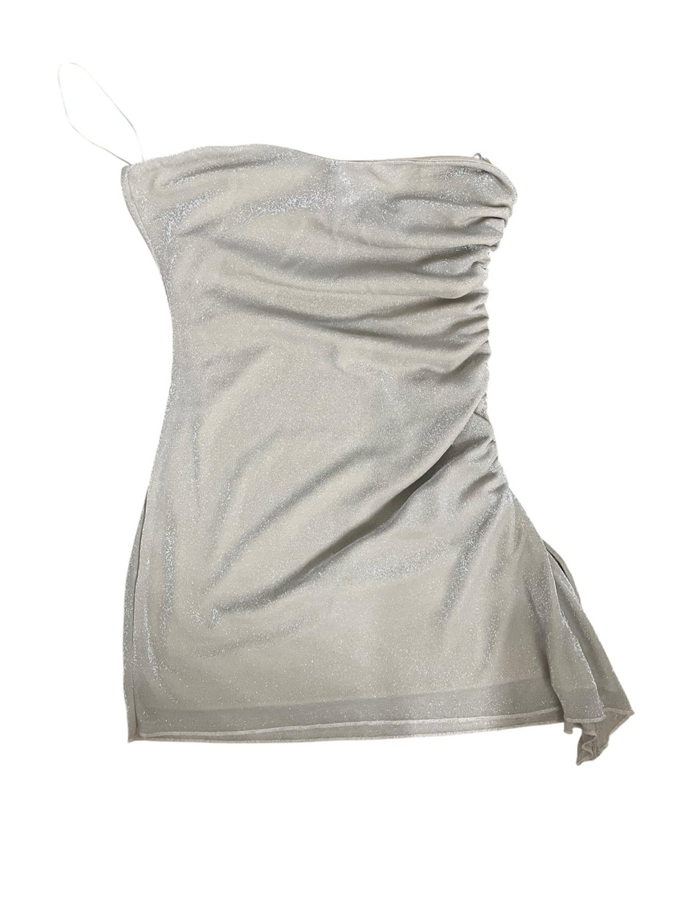 Princess Polly Silver Metallic Shimmer Ruched Strapless Tube Mini Dress 8